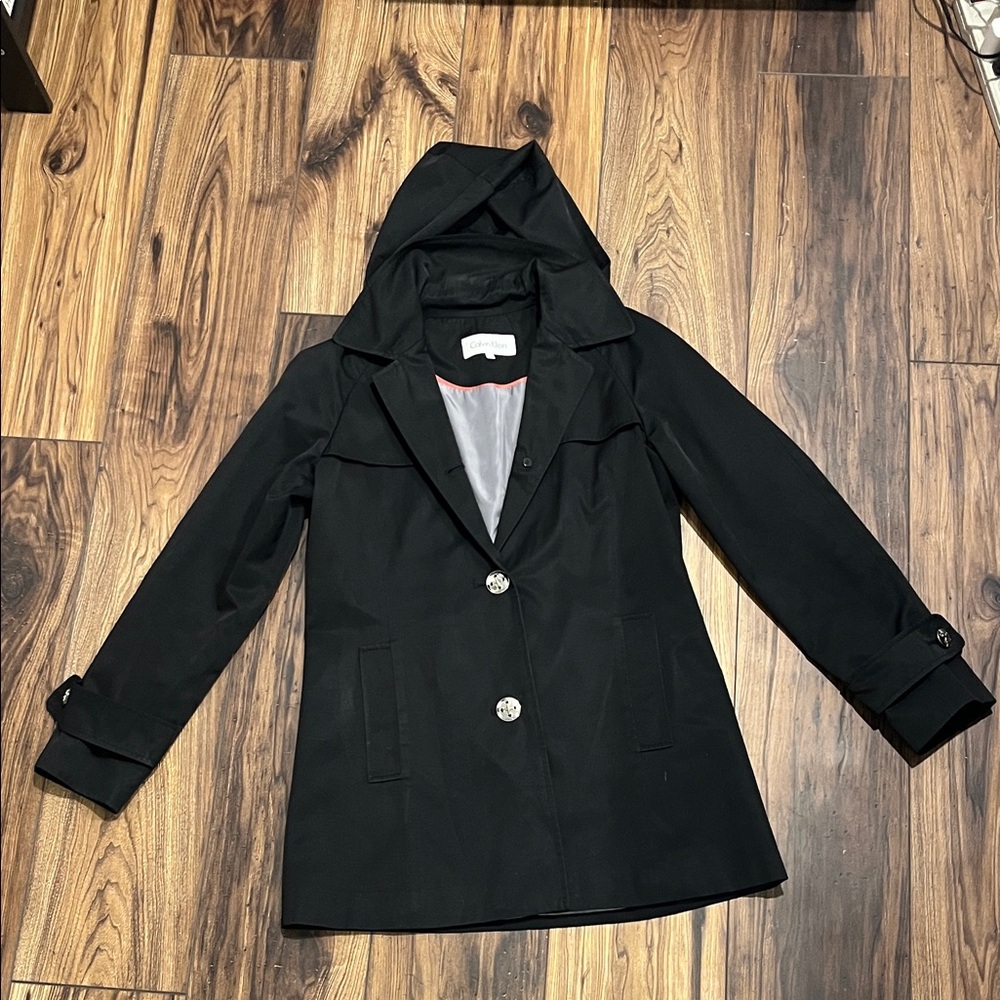 Calvin Klein Black Hooded Trench Coat